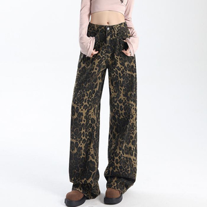 Women Leopard Print Wide Leg Jeans Baggy Y2K Streetwear Loose Fit <b>Animal</b> Print Denim Pants Vintage Style Cheetah print Jeans - Product Image 5