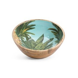 Tazón de madera hecho a mano de última tendencia con diseño de hojas tropicales, estilo bohemio, para presentación de alimentos. - Product Image 1