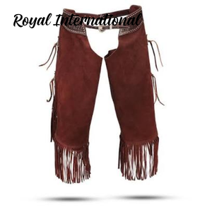 Premium Brown Suede Leather Western <b>Cowboy</b> Riding <b>Chaps</b> with Fringe Handmade Horse Riding Rodeo Protective Leg <b>Chaps</b> for Adults - Product Image 1