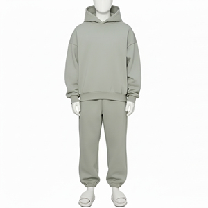 Streetwear Regular Fit Hooded Solid Plus Size <b>Men's</b> 100% Cotton Breathable Sportswear Tracksuit Set with Baggy Joggers - Product Image 2