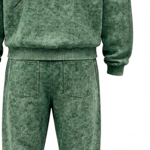 Conjunto Deportivo para Hombre, Verde, Lavado Ácido, 100% Algodón, 480 gsm, Alta Calidad, con Pedrería, Pantalones Largos con Cordón Ajustable, Ropa Casual - Product Image 4