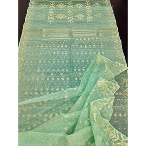 Sari Tradicional de Algodón Jamdani de Bangladesh de FestDeals, con Estampado Digital Moderno de Motivos Florales, Protección Solar, Secado Rápido, para Mujeres, para Fiestas - Product Image 6