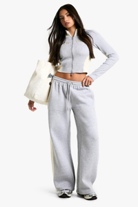Ensemble 2 pièces pour femme : veste courte zippée et pantalon de survêtement à jambes larges, tenue décontractée assortie, gris - Product Image 6