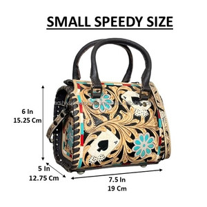 2026 Luxury Hand Tooled Leather Small Speedy Duffel Bags Western Floral Card Design Shoulder Crossbody Travel Handbag for Women - Product Image 2