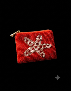 Mini porte-monnaie rouge perlé avec motif étoile de mer, fermeture éclair faite à la main, style unisexe de luxe - Product Image 4