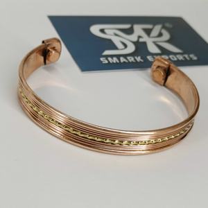 Traditional Lined Copper Open Cuff Bangle Handmade <b>Adjustable</b> <b>Bracelet</b> with Center Chain Detail Lightweight for Unisex - Product Image 4