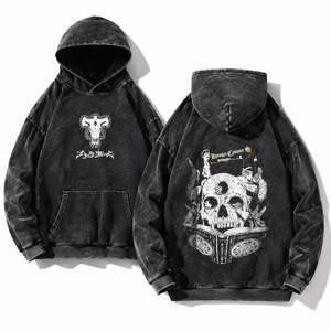Sweat à capuche noir pour homme, imprimé crâne gothique, coupe oversize, en coton French Terry délavé, coupe classique, streetwear automne, sweat à capuche pour homme - Product Image 5