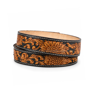 Top Quality Western Style Sunflower & Floral Hand Tooled Grain Leather <b>Belt</b> for Men & Women Vintage Black Brown <b>Cowboy</b> <b>Belt</b> - Product Image 2