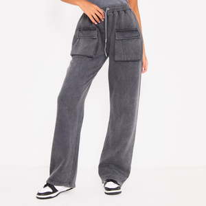 Pantalon de jogging décontracté pour homme, coupe large, taille élastique avec cordon de serrage, en coton, effet délavé, avec poches, pour l'automne - Product Image 2