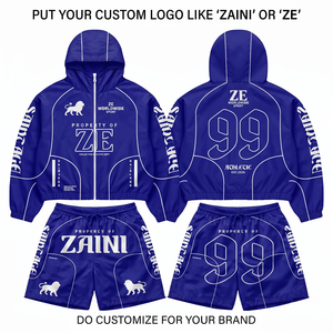 Conjunto Corto de Invierno Informal de Poliéster Tejido Premium de 110 GSM, Azul con Paneles en Contraste Blanco, Logotipo Personalizado Impreso y Bordado - Product Image 1