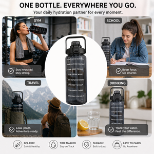Bouteille d'eau motivante de 2000 ml avec marqueurs de temps, bouteille d'hydratation portable anti-fuite pour enfants et adultes - Product Image 6