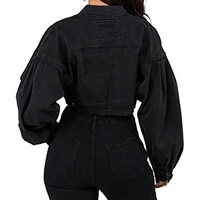 Veste en jean vintage noire délavée à manches longues pour femme, style gothique, streetwear décontracté, éco-responsable, avec détails boutonnés, haute qualité