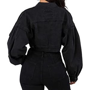 Long Sleeves Black Distressed Casual <b>Crop</b> <b>Denim</b> <b>Jacket</b> for Women High Quality Women's Cotton Made Jeans <b>Crop</b> <b>Jackets</b> - Product Image 5