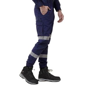 Pantalon de travail réfléchissant bleu marine pour homme, pantalon cargo en polyester avec genoux et bandes renforcés - Product Image 4