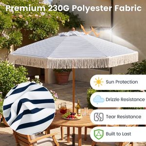 Ombrellone da Patio Boho con Frange e Nappe da 7 Piedi, Ombrellone da Spiaggia Protettivo dal Sole con Base Elegante - Product Image 6