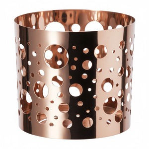 <b>Copper</b> Iron Metal Round Votive Candle Holder with Geometric Cutout Design for Home Wedding Christmas Decoration - Product Image 3