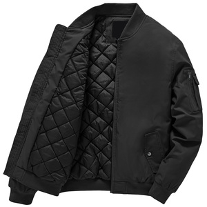 Chaqueta Bomber Negra para Hombre, Color Sólido, Cuello Alto, Sin Cierre, Corte Regular, Estilo Casual, Impermeable, Reversible, Material de Poliéster - Product Image 1