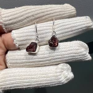 Handmade Rough <b>Garnet</b> Dangle <b>Earrings</b> Natural Red Gemstone Sterling Silver - Product Image 4