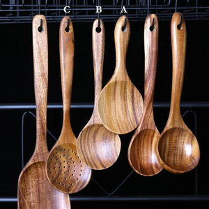 Ensemble d'ustensiles de mesure pour thé et café, design classique personnalisé, plaqué argent, en bois d'acacia, avec long manche, petites cuillères et pinces - Product Image 5