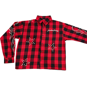 Autumn Breathable <b>Men's</b> Casual <b>Flannel</b> <b>Shirts</b> with Rhinestone Embellishments and Front/Back Logo - Product Image 1