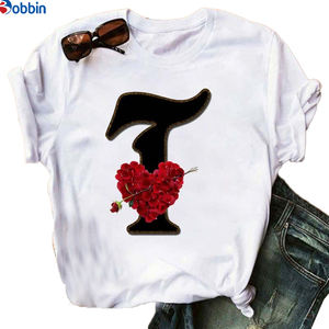 Camiseta con estampado del alfabeto inglés para mujer de talla grande, nueva camiseta de verano para parejas, transpirable, con letras y estilo dulce, Unisex - Product Image 2