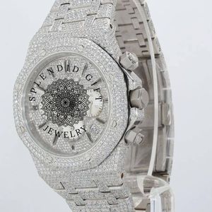 Montre de luxe en diamant, bracelet en argent moissanite, cristal saphir, fermoir caché, mouvement à quartz ETA analogique, unisexe, 15 mm, résistante à l'eau - Product Image 3