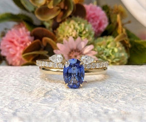 Anillo de Diamante Azul Ovalado Cultivado en Laboratorio VVS1, Corte Oval, Estilo Trillón, Conjunto de Joyería Nupcial, Banda de Oro de 14K para Mujer, Regalo de Aniversario de Bodas - Product Image 4