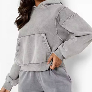 Sweat-shirt à capuche vintage surdimensionné pour femme, coupe ample, épaules tombantes, en coton épais, style uni, prix abordable - Product Image 3