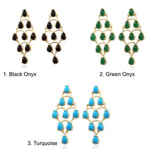 Boucles d'oreilles pendantes style bohème, serties de pierres précieuses multicolores turquoise bleue, en laiton plaqué or 18 carats, bijoux fantaisie, boucles d'oreilles tendance - Product Image 6