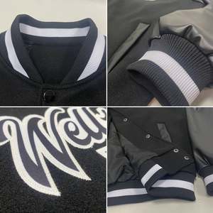 Veste universitaire noire pour homme, design personnalisé en gros, lettrage et numéros blancs, personnalisation avant et arrière, coupe classique - Product Image 3