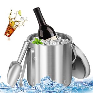 Secchiello per Ghiaccio Isolato in Acciaio Inox a Doppia Parete da 3L con Coperchio, Paletta, Colino e Manico per Vino e Champagne - Product Image 1