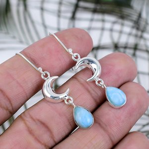 Wholesale Trending 925 Sterling Silver Larimar Gemstone <b>Hook</b> Earrings Good Quality Anniversary Wedding Gift At Best Price - Product Image 5