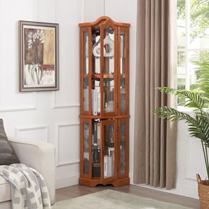 Vetrina Illuminata con Porte in Vetro Temperato e Ripiani, Espositore Angolare e Vetrina per Porcellana con Illuminazione - Product Image 6