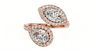 Anillo de Compromiso Clásico con Diamantes de Corte Marquesa y Corte Pera para Mujer, Engaste Halo de Platino, Diamantes Cultivados en Laboratorio - Product Image 3