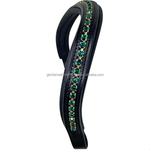 Diadema de cuero inglés negra o marrón personalizada de alta calidad con cristales y piedras brillantes para caballos - Product Image 5