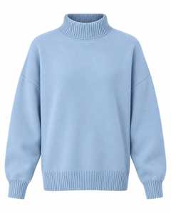 Suéter de Cuello Alto Azul Claro para Mujer, Manga Larga, Tejido Sólido, Informal, para Invierno, 100% Acrílico, Antipilling - Product Image 2