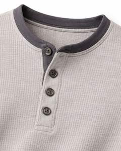 Mens Waffle Henley Long Sleeve <b>Thermal</b> T Shirt Light Grey Casual Button Neck Winter Wear <b>Top</b> Cotton Slim Fit Breathable Fabric - Product Image 6