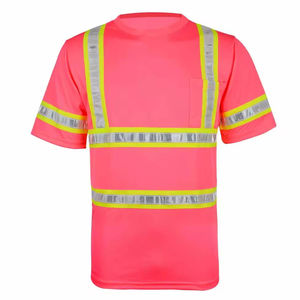 เสื้อยืดสะท้อนแสงสำหรับผู้ชาย แขนสั้น โพลีเอสเตอร์ สำหรับงานอุตสาหกรรม สีชมพู ลายเส้นสีเงิน แห้งเร็ว พิมพ์ลายดิจิตอล - Product Image 5