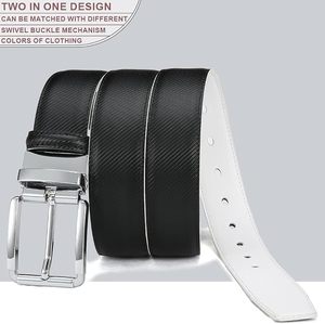 Cinturón Casual Reversible para Hombre, Color Negro y Blanco Sólido, Hebilla Cuadrada Plateada, Correa Ajustable, Cuero Vacuno Resistente - Product Image 4