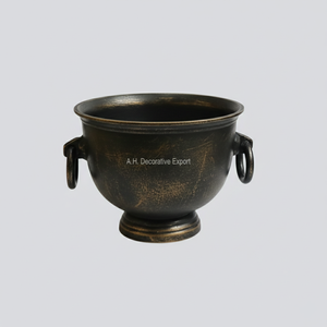 Seau à glace antique doré pour champagne, bol réfrigérant à vin en métal bronze vintage, bac à boissons rustique avec poignées annulaires pour la décoration de bar - Product Image 2