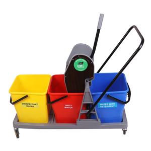 Carrito de fregado triple con cubos de 21-25L, de plástico portátil con prensa lateral y diseño colorido para tareas de limpieza - Product Image 2