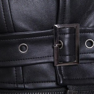 Chaqueta de cuero sintético estilo gótico punk para hombre, color negro, con mangas con cordones, correas ajustables con hebilla y bolsillos con cremallera. - Product Image 4