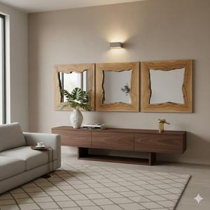 Miroir mural en bois Art Déco à motif géométrique pour la décoration de maison de luxe, accessoire de miroir suspendu en gros - Product Image 2