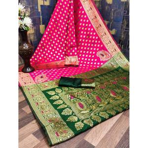 Diseñador Kanchipuram Silver Zari Work Saree con blusa en rosa Hecho de chales de seda - Product Image 1