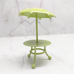 Miniature 1:12 Dollhouse Garden Green Table with Umbrella Decoration Metal Painted for ages 14 and up. - Product Image 2