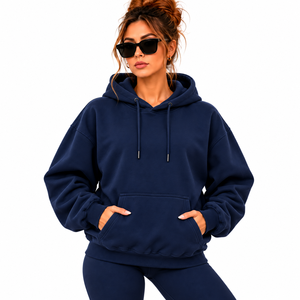 Sudadera con capucha extragrande para mujer al por mayor, con estampado personalizado, de algodón grueso y forro polar, con bolsillo canguro, estilo chándal, sudadera con capucha personalizada para mujer - Product Image 2