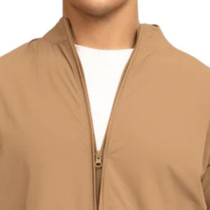 <b>Men's</b> Camel Brown Bomber <b>Jacket</b> Casual <b>Lightweight</b> Zip Up Stand Collar <b>Jacket</b> Ribbed Hem Custom Wholesale - Product Image 2