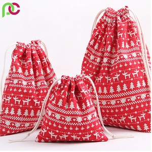 Sac cadeau de Noël écologique avec cordon de serrage Sac fourre-tout en toile imperméable en coton avec poignée colorée - Product Image 5