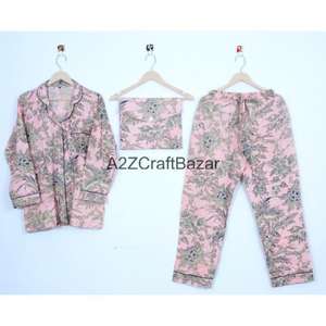 Ensemble de pyjama pour femmes en coton 100% luxueux et romantique, col en V, manches longues, motif floral, taille élastique, vêtements de maison confortables, parfaits pour toutes les occasions - Product Image 1