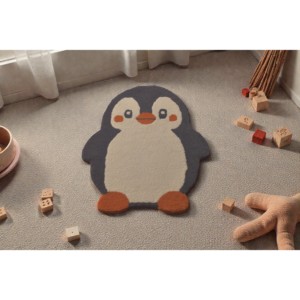 Tapis moderne en laine tufté à la main pour enfants, motif pingouin mignon, forme animale, personnage de dessin animé, contour sculpté avec précision - Product Image 2